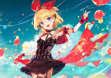 ainy77 annette (king's raid) blonde hair blue eyes clouds dress garter belt glasses gloves goggles headband king's raid short hair sky stockings thighhighs wristwear
