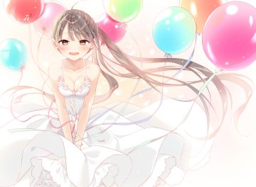 aliasing blush breasts brown eyes brown hair cleavage dress long hair naoto (tulip) original ponytail ribbons summer dress