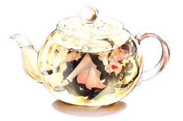 apron ass book brown hair bubbles drink garter belt glasses headdress long hair maid original panties pierorabu sleeping stockings thighhighs twintails underwater underwear water white