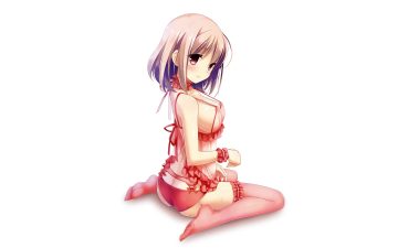 ass breasts brown hair cube garter belt kanekiyo miwa mamiya-kunchi no itsutsugo jijou mamiya tamane nipples purple eyes pussy juice see through thighhighs third-party edit white
