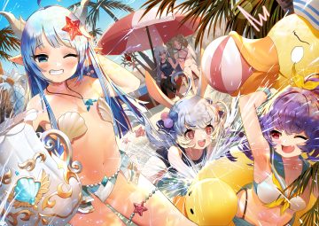 animal ears ball beach bikini blue eyes blue hair blush brown hair bsue food garter gray hair group horns jane (king's raid) king's raid lilia (king's raid) loli luna (king's raid) miruru (king's raid) navel necklace pointed ears popsicle purple hair red eyes school swimsuit staff swimsuit tagme (character) tail thighhighs tree twintails umbrella wink wristwear
