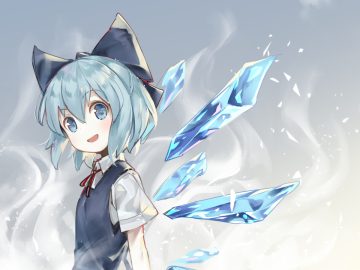asutora blue eyes blue hair bow cirno close fairy gradient short hair touhou wings