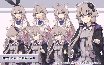 animal ears bandaid black eyes bow catgirl cat smile flat chest hood long hair natsuki teru purple eyes purple hair school uniform twintails vocaloid voiceroid yuzuki yukari