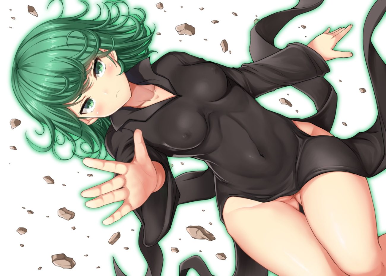 akino hamo ass blush dress erect nipples green eyes green hair nopan onepunch man pussy short hair skintight tatsumaki (onepunch man) uncensored