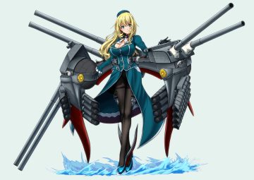aliasing anthropomorphism atago (kancolle) blonde hair breasts cleavage green eyes hat kantai collection koutarou (plusdrive) long hair military pantyhose skirt uniform water weapon
