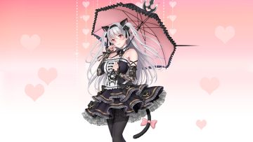 animal ears blush catgirl elbow gloves gloves goth-loli gradient gray hair harajuku mimi lolita fashion pantyhose re:shimashima tail third-party edit tokyo exe girls umbrella