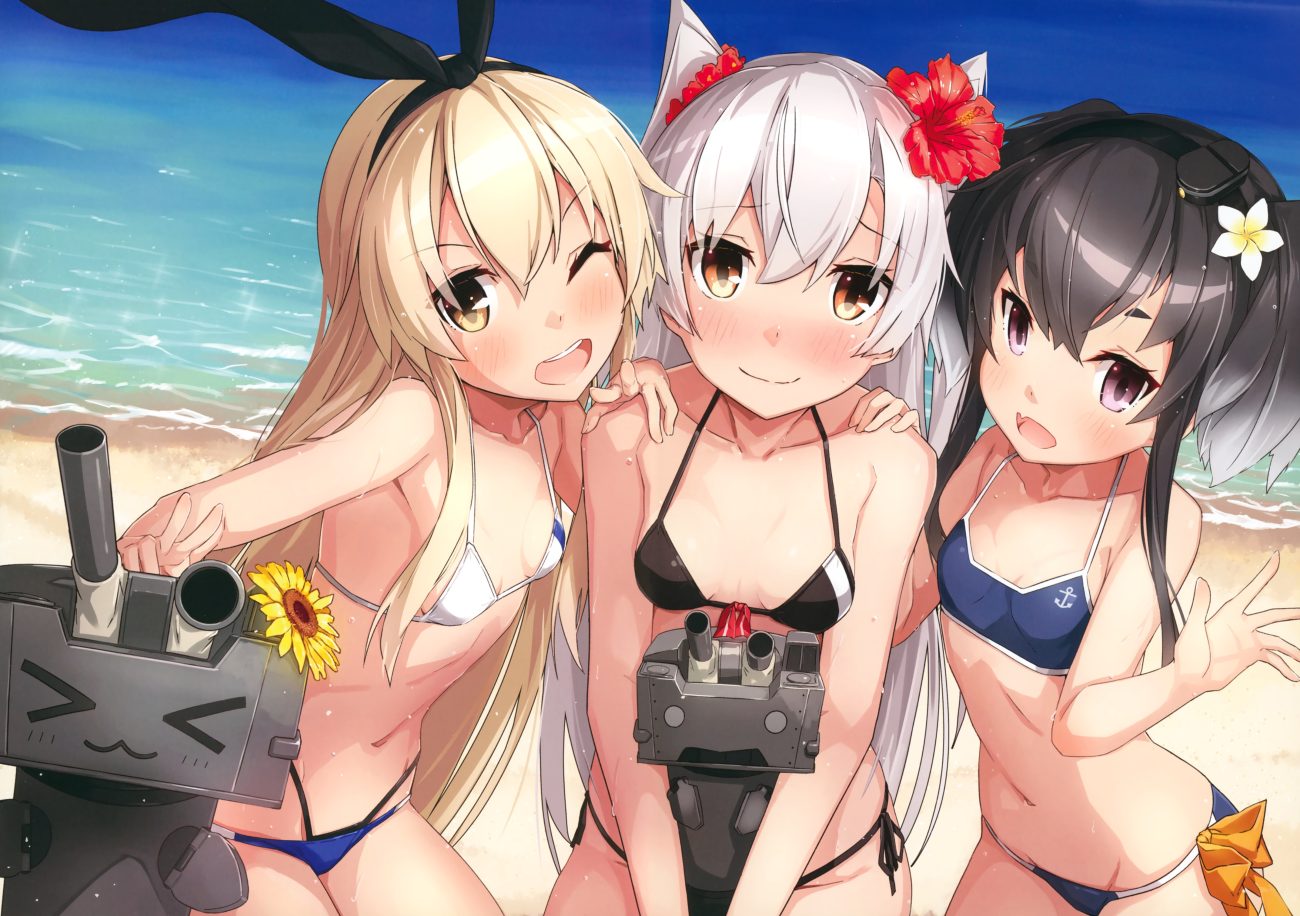amatsukaze (kancolle) anthropomorphism bikini kantai collection rensouhou-chan rensouhou-kun scan shimakaze (kancolle) swimsuit takanashi kei (hitsujikan) tokitsukaze (kancolle)