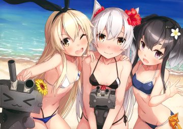 amatsukaze (kancolle) anthropomorphism bikini kantai collection rensouhou-chan rensouhou-kun scan shimakaze (kancolle) swimsuit takanashi kei (hitsujikan) tokitsukaze (kancolle)