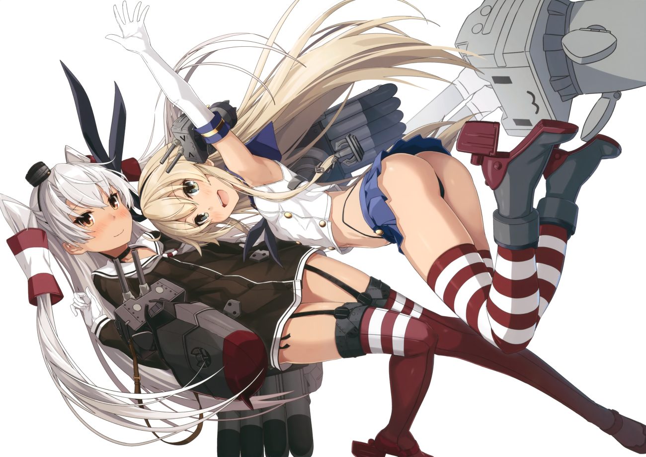 2girls amatsukaze (kancolle) anthropomorphism ass kantai collection panties rensouhou-chan rensouhou-kun scan shimakaze (kancolle) skirt takanashi kei (hitsujikan) underwear