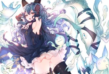 animal ears ass blue hair boots breasts brown eyes dress elbow gloves ferri (granblue fantasy) gloves granblue fantasy long hair magic nopan sideboob sweetroad thighhighs