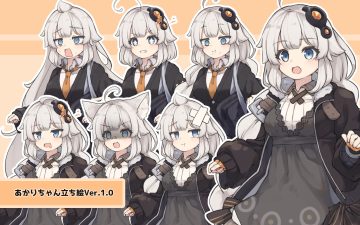 animal ears bandage bandaid blue eyes catgirl cat smile dress fang gray hair kizuna akari long hair natsuki teru school uniform short hair tears tie voiceroid