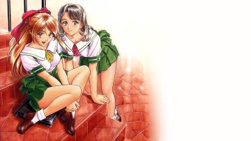 long hair original ribbons school uniform short hair tagme (artist) third-party edit waifu2x