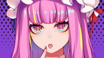 close fono hat jpeg artifacts patchouli knowledge pink eyes purple hair ribbons touhou