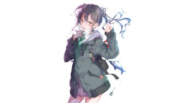 brown hair candy fang hood idolmaster idolmaster cinderella girls lollipop long hair mask orange eyes pirobeelzebub school uniform skirt sunazuka akira tie twintails white