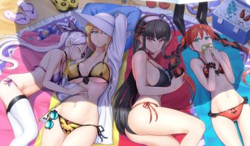 aliasing aqua eyes ass bikini black hair blonde hair breasts eyepatch food gray hair group hat hawe king headband long hair navel original red eyes red hair ribbons shade short hair sleeping sunglasses swimsuit thighhighs twintails underboob wristwear