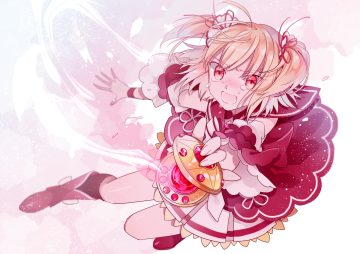 ayano rika ayumaru (art of life) blonde hair blush boots gloves magia record: mahou shoujo madoka magica gaiden short hair tears twintails