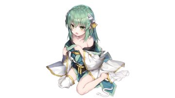 animal blush fate/grand order fate (series) green eyes green hair headdress japanese clothes katoroku kimono kiyohime (fate/grand order) loli long hair snake white