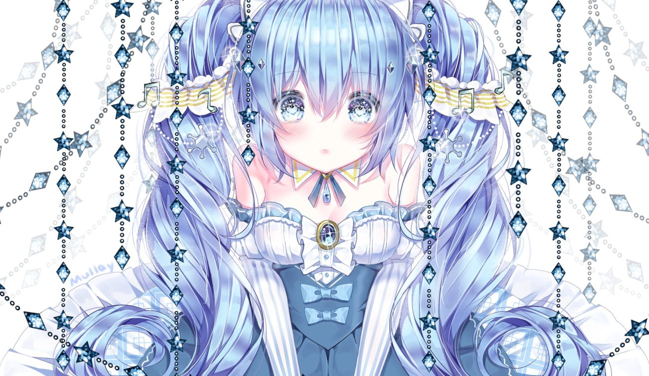blue eyes blue hair blush hatsune miku long hair mullay (3170761748) vocaloid yuki miku