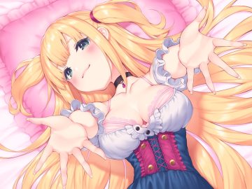 bed blonde hair blush bra breasts choker cleavage close dress green eyes long hair original pokachu twintails underwear