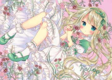 aqua eyes blonde hair blush braids dress flowers loli lolita fashion long hair original puu (kari---ume) socks
