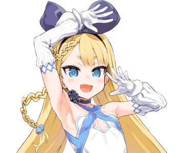 alicia solid aqua eyes asanagi blonde hair bow braids choker close cropped elbow gloves flat chest gloves headband loli long hair niconico niconi solid white