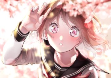 blush brown hair cherry blossoms close flowers original rinku (rin9) school uniform