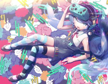 blue eyes blue hair gesoking hatsune miku headphones loli thighhighs vocaloid