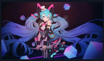 aqua eyes aqua hair bow hatsune miku long hair magical mirai (vocaloid) microphone sunligh mao twintails vocaloid
