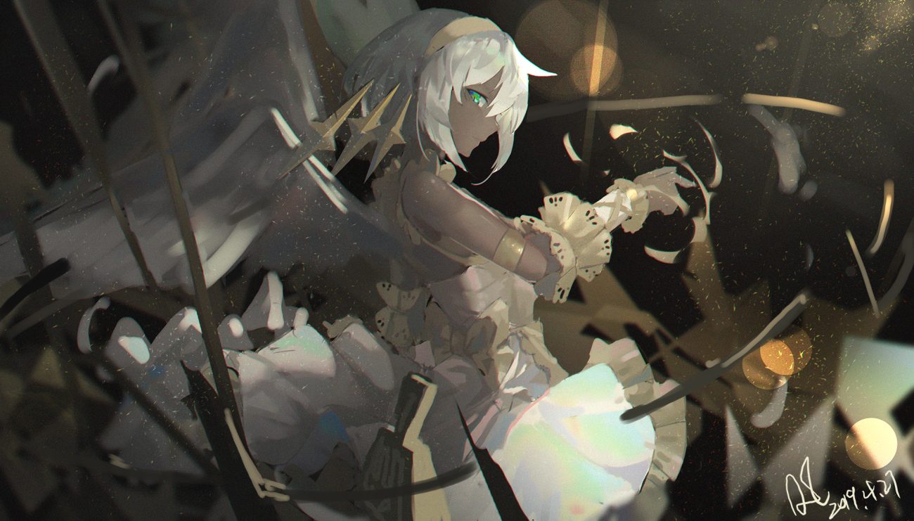 dark skin green eyes original qtian short hair signed white hair wings