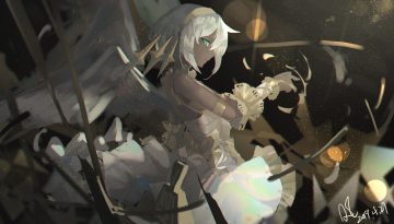 dark skin green eyes original qtian short hair signed white hair wings