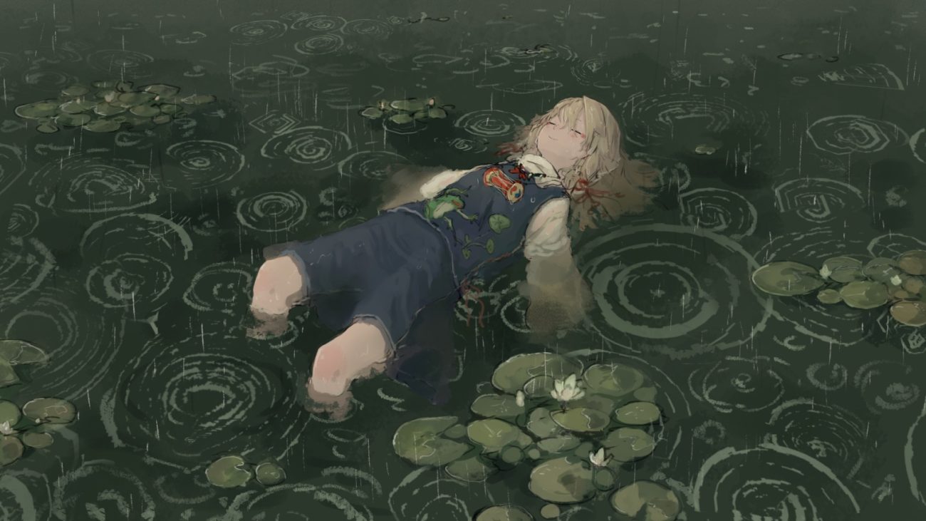 green moriya suwako rain touhou water yuu-rin