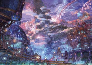 aliasing animal building cat city clouds kneehighs munashichi original scenic short hair shorts sky stars water