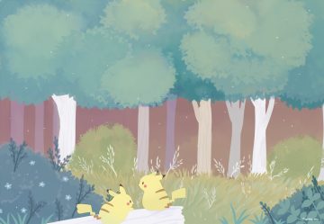 ayu (mog) forest grass no humans pikachu pokemon scenic signed tree waifu2x