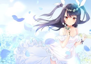 black hair blush cona kinaco dress flowers long hair original petals red eyes summer dress twintails