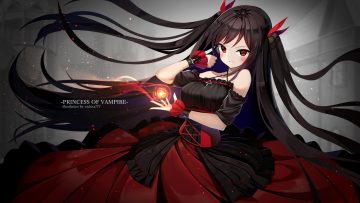 black hair blush corset fire goth-loli kurotobi rarumu lolita fashion long hair magic original red eyes twintails watermark wristwear