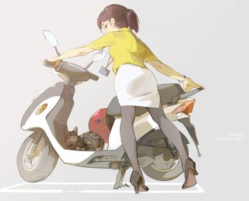 animal brown hair cat motorcycle original pantyhose ponytail skirt tennohi wristwear