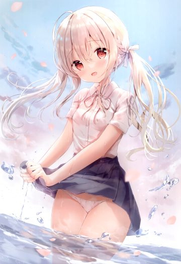 ame usagi amedama con shirousa mei pantsu see through seifuku skirt lift wet wet clothes