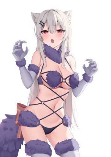 kamu (geeenius) fate/grand order mash kyrielight animal ears cosplay no bra pantsu tail thighhighs