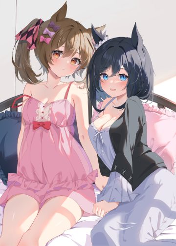 etesumsom uma musume pretty derby eishin flash (umamusume) smart falcon (umamusume) animal ears dress no bra