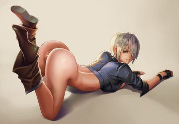 angel (king of fighters) aqua eyes ass boots bottomless dantewontdie gloves gray hair king of fighters pussy short hair uncensored