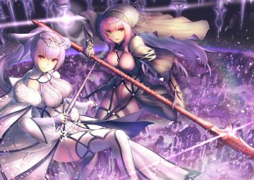 armor bodysuit breasts fate/grand order fate (series) garter headdress itaco1987 long hair ponytail purple hair red eyes scathach (fate/grand order) scathach skadi (fate/grand order) skintight spear thighhighs wand weapon