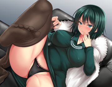 akino hamo breasts cameltoe erect nipples fubuki (onepunch man) green eyes green hair necklace onepunch man panties pantyhose short hair spread legs underwear undressing