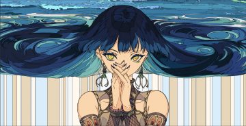 blue hair close kogecha (coge ch) long hair original water wristwear yellow eyes
