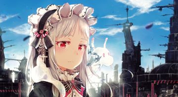 bow close clouds cross gomennasai goth-loli headdress industrial lolita fashion long hair original red eyes sky white hair
