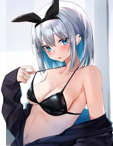 nanashinayuzu mochi bikini top open shirt swimsuits undressing