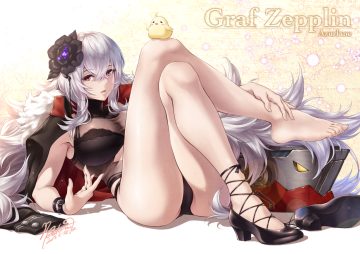 animal anthropomorphism azur lane barefoot bird breasts cameltoe cape cleavage graf zeppelin (azur lane) gray hair long hair manjuu (azur lane) red eyes ryou (pix gallerio) see through signed swimsuit wristwear