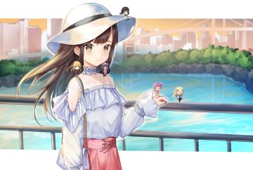 animal ears blonde hair brown eyes brown hair chibi crossover fate/grand order fate (series) group hanayamata hat kakegurui lisu long hair manaka non nitocris (fate/grand order) pripara purple eyes purple hair saotome mary shirt skirt tanaka minami (seiyuu) twintails water
