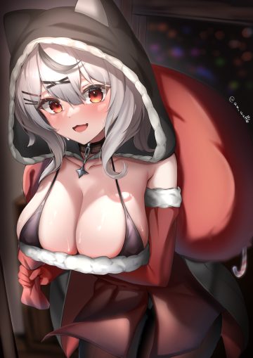 rada (aw waffle) hololive sakamata chloe bikini top breast hold christmas swimsuits