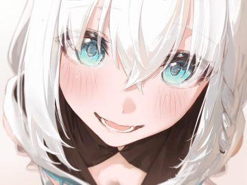 aqua eyes blush braids close hololive hood hyde (tabakko) shirakami fubuki white hair