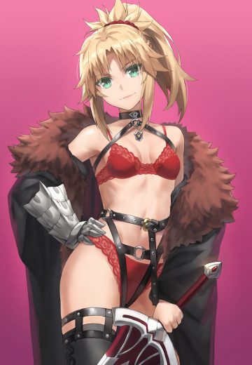 tonee fate/grand order mordred (fate) armor bra garter lingerie open shirt pantsu stockings sword thighhighs